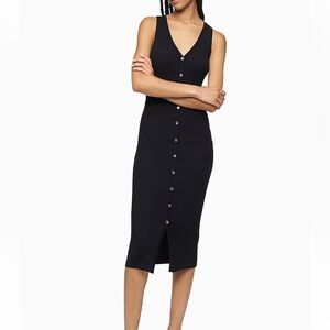 PattyBoutik Black Ribbed Knit Midi Dress Size Large Stretchy Pull On Dress